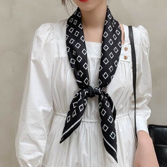 2/$30 Black Geometric Silk Satin Scarf Large Square Neck Tie Head Scarf Bandana - Picture 1 of 5